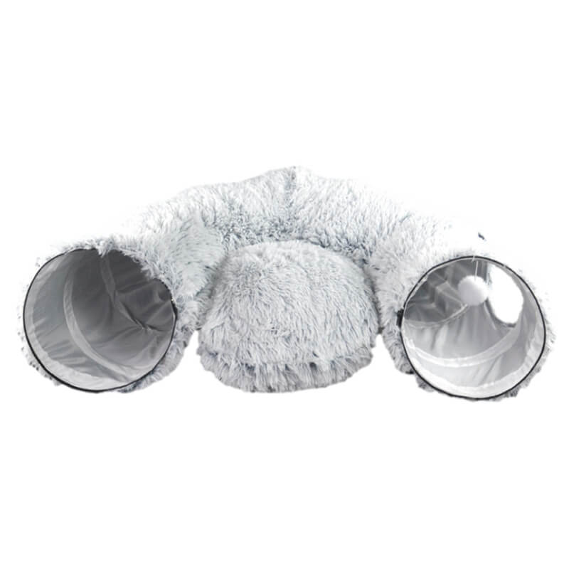 Tunnel pour chat gris 90 cm ouvert